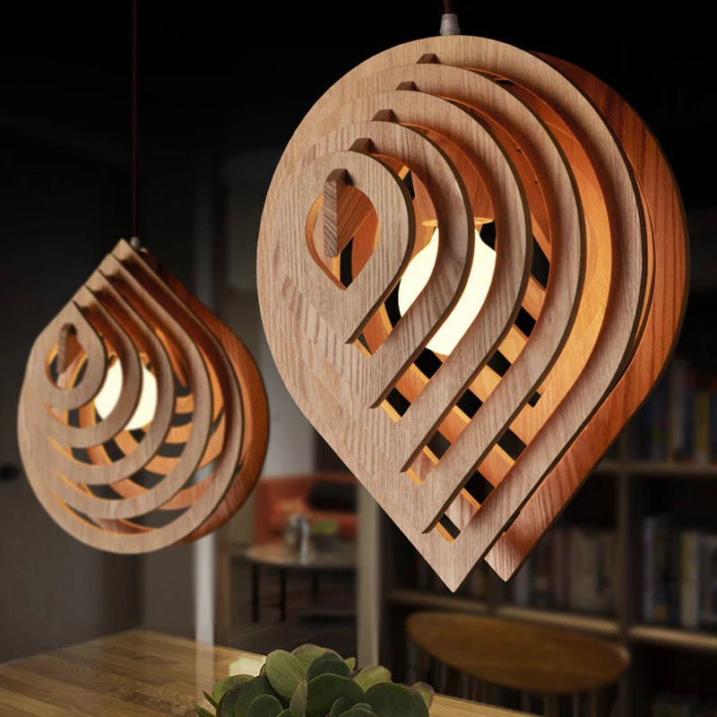 Modern Wood Pendant Light E27 Nordic Wooden Water Drop Pendant Lamp Loft... - $110.88+