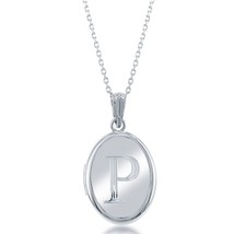 Sterling Silver Shiny Oval with Center &quot;P&quot; Initial Locket W/Chain - £65.30 GBP