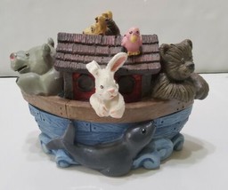 Noah&#39;s Ark Trinket Box Holder Religious Collectible Resin 6.5x4 Animals Water - £18.19 GBP