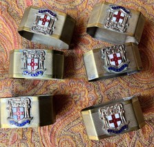 Set Antique English 8 Silver Plated Brass Napkin Rings Jamaica Crest Ena... - $111.43 CAD