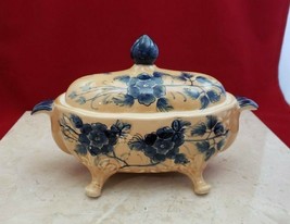 Katherine&#39;s Collection Handpainted In Thailand Rare Blue Flower Candy Dish + Lid - £58.52 GBP