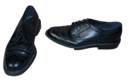 Vintage BLACK LEATHER Oxford Brogue Punched Wing Tie Lace Shoes Men 7.5D... - $37.99