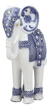 Feng Shui Ming Style Blue And White Floral Design With Crystals Elephant Statue - £26.59 GBP