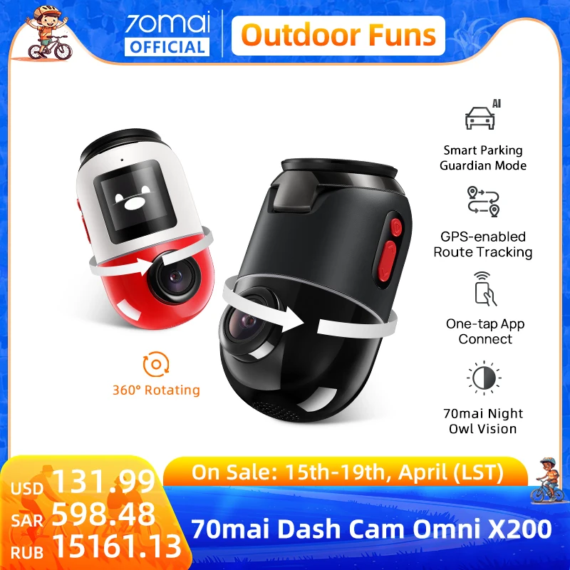 70mai Dash Cam Omni X200 360° Full View Built-in GPS ADAS 70mai Car DVR X200 - £199.38 GBP+