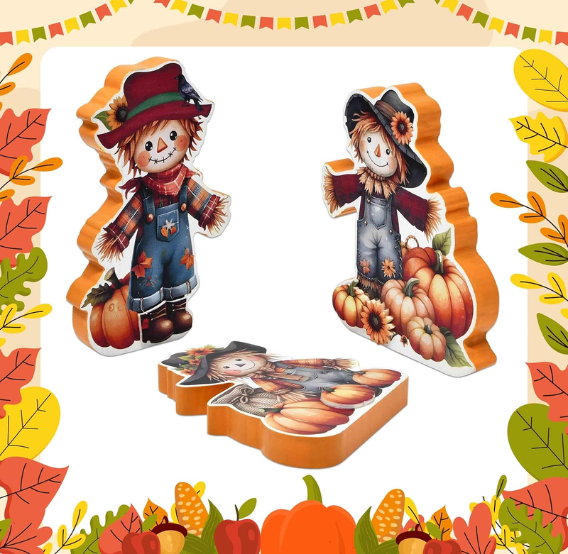 Thanksgiving Scarecrow Wooden Decor Set of 3 Fall Tiered Tray Autumn Table Cente Item image 4