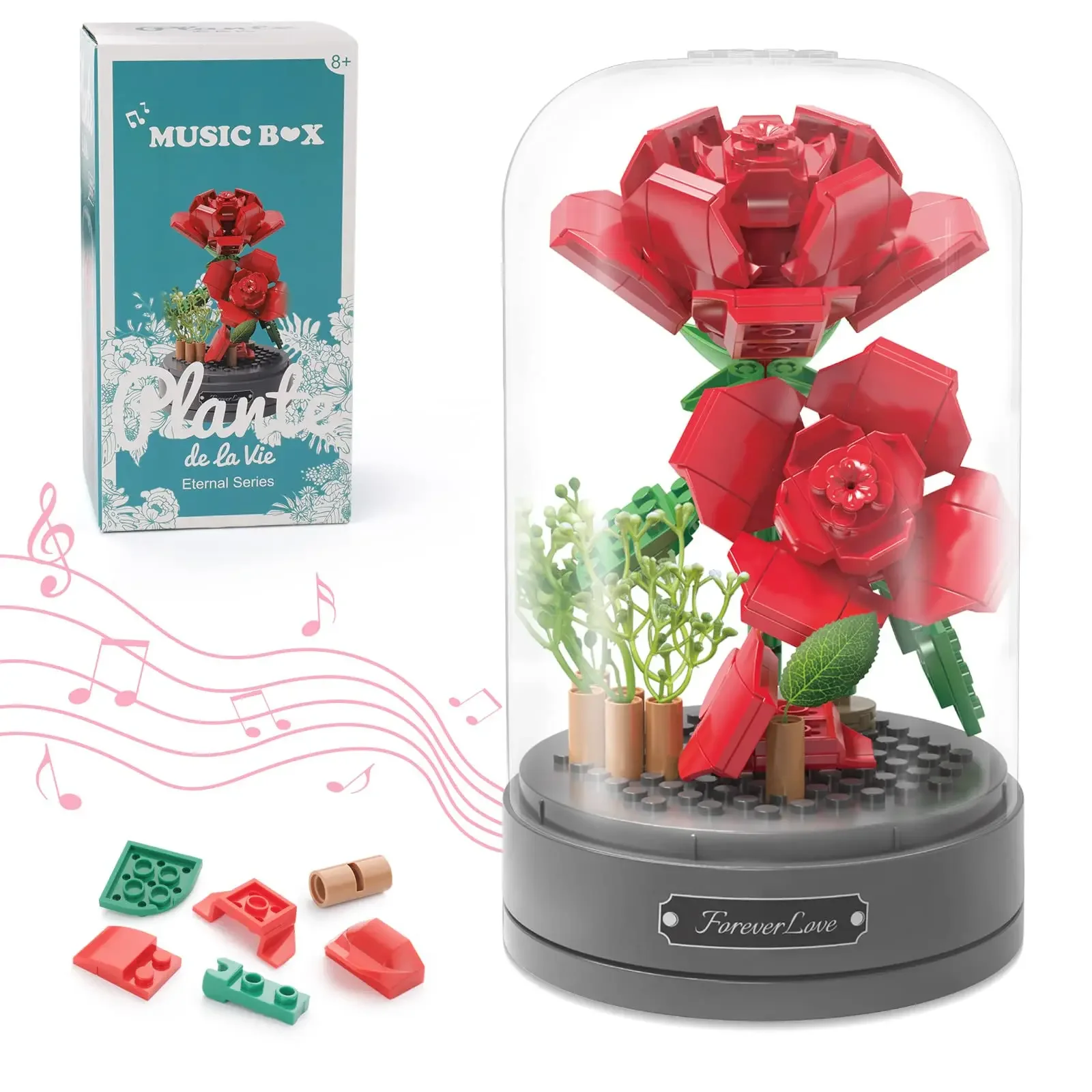 B Immortal Flower Music Box Rose Bouquet,City MOC Flower Arrangement Bembly Toys - £36.64 GBP