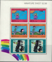 ZAYIX - 1987 New Zealand B129a MNH - Children&#39;s art drawings miniature sheet - £3.11 GBP