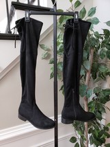 Womens Thigh-High Anora Boot Size 8 Black Suede Block Heel Almond Toe Co... - $39.60