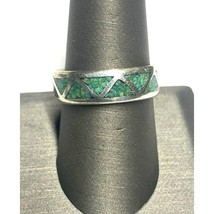 UNISEX 925 STERLING SILVER WITH TURQUOISE INLAY BAND RING SIZE 9 SKY - $45.05