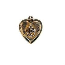 Vintage Signed 12K Gold Filled Carved US Navy Army Anchor Heart Locket Pendant - £35.61 GBP