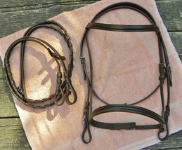 Nos Leather BRIDLE-CAVESSON-LACED REINS- Raised Browband/Nose Band Horse Size - £61.68 GBP