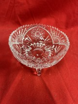 Vintage Clear Crystal bowl w/ three feet Art Deco Motif Candy Mints - $4.95
