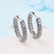 2023 Mother&#39;s day 925 Sterling Silver Timeless Pave Single-row Hoop Earrings - £14.43 GBP