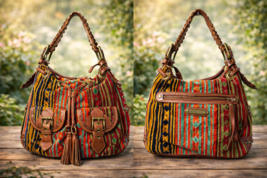 Isabella Fiore Velvet Embroidered Boho Bucket Hobo Bag – Multicolor Striped - $254.95
