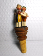 ANRI Mechanical Puppet Dancers Push Base Bottle Stopper Carved Wood Barware - £89.94 GBP