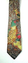 Lands End Mens 100% Silk Tie Brown Golden Green Red Paisley with Pheasan... - £27.17 GBP