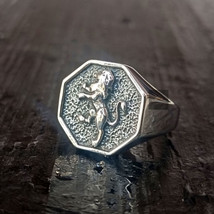 Solid Lion of Judah 925 Sterling Silver Mens Heavy Ring Handmade Signet Jewelry - £54.72 GBP