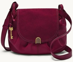 Fossil Gigi Flap Crossbody Raspberry Leather Purple Suede ZB1497653 NWT $198 - $102.95