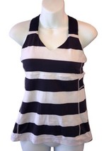 Lululemon Shirt Blue White Striped V Neck Cross Back Tank Top Size 8 - $25.96