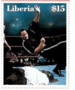 2000 wwf The Rock Liberia $15 stamp The Rock VS Mankind Peoples Elbow Dr... - £1.48 GBP