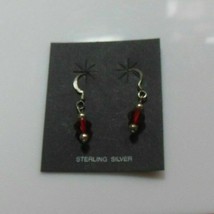 Vintage Stamped Sterling Silver Red Stone Dangle Earrings - $17.72