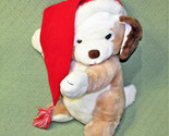 16&quot; VINTAGE RUSS JINGLES CHRISTMAS DOG Tan White RED SANTA HAT Hess Excl... - £15.77 GBP