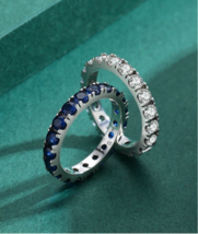 Luxury 925 Sterling Silver Sparkling A5 Blue Zirconia Eternity Band - £31.96 GBP