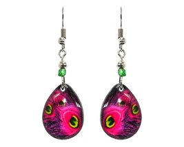 Peacock Feather Pattern Graphic Teardrop Dangle Earrings - Womens Fashion Handma - £11.63 GBP