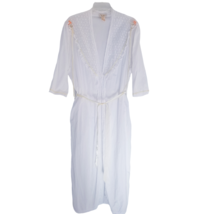 Vtg Victorias Secret Gold Label White Cotton Robe S Ribbon Rose Lace Poet Bridal - £38.10 GBP