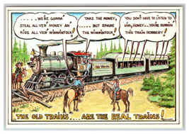 Funny Old Train Hold Up Western Cowboy Kissing Postcard Unposted - £3.90 GBP