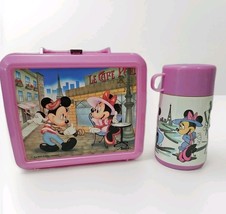 Vintage Mickey And Minnie Lunch Box And Thermos By Aladdin Pink Paris  - $24.70