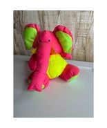 Vintage Neon Pink Yellow Elephant Plush Stuffed Animal Toy 7&quot; - $367.12 MXN