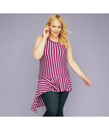 Lane Bryant Asymmetrical Hem PURPLE STRIPED Tank Top Shirt PLUS 14/16 1X... - $22.28