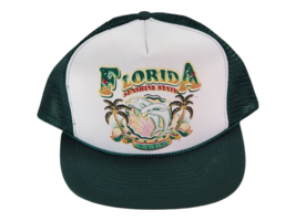 Vintage Florida Sunshine State Dolphin White Mesh Snapback Trucker Hat - £12.13 GBP