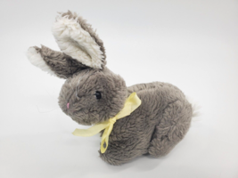 Lemonwood Asia Bunny Rabbit Vintage Gray w Yellow Bow 6&quot; Plush Stuffed Toy B96 - £11.73 GBP