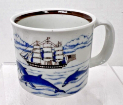 Vintage Otagiri Japan Sailing Ship Cobalt Blue Dolphins Coffee Mug Origi... - $24.26