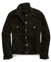 Veste de camionneur en cuir noir pour homme en daim pur sur mesure Taille... - £114.29 GBP