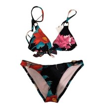 NWT NANETTE LEPORE 12 tropical swimsuit bikini 2 piece black triangle slide - $69.99