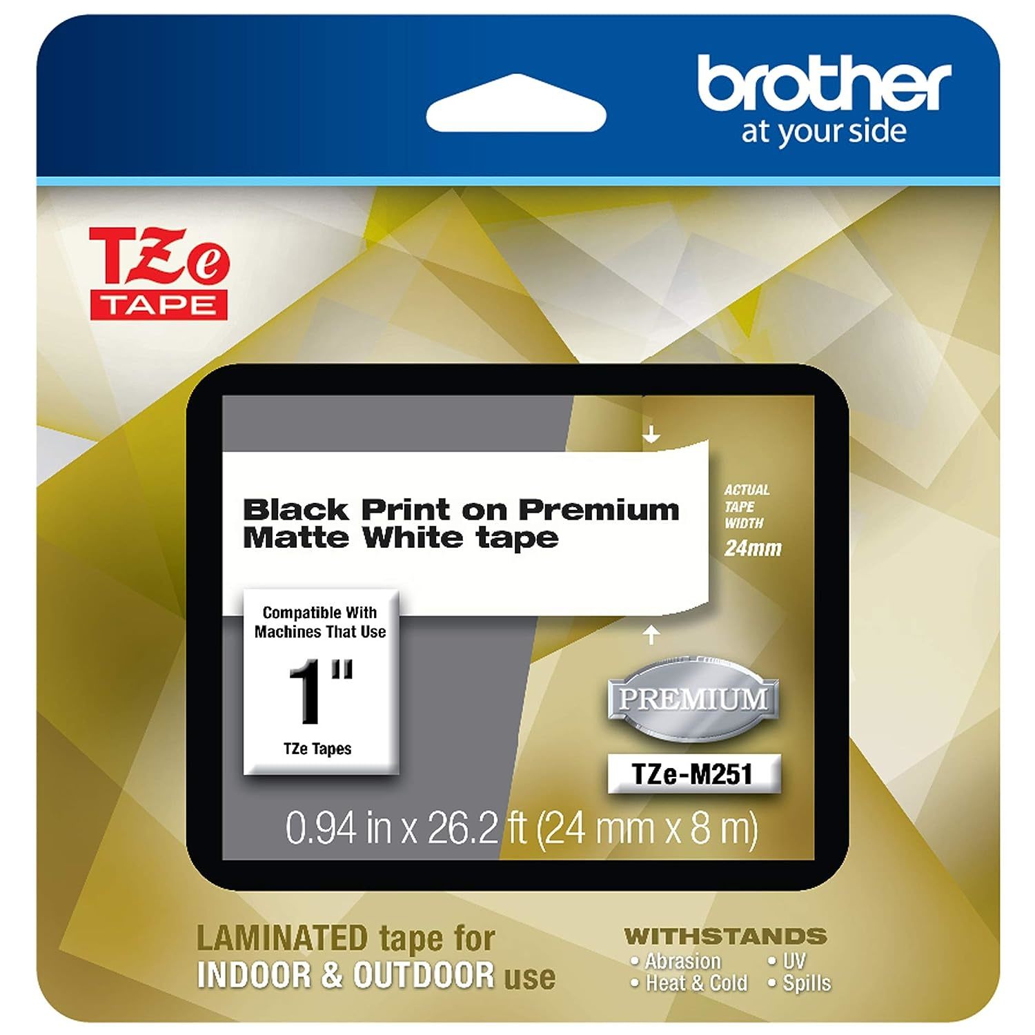 Primary image for Brother P-touch TZe-M251 Black Print on Premium Matte White Laminated Tape 24mm 