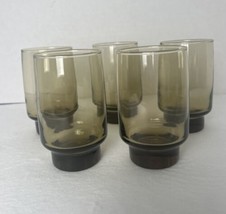 Libbey Smokey Tawny Brown Flat Base Glass Tumblers Set 4.5&quot; EUC Set Of 5 - £19.85 GBP