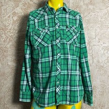 Roebuck &amp; Co Flannel Pearl Snap Shirt L Green/Blue - $18.70