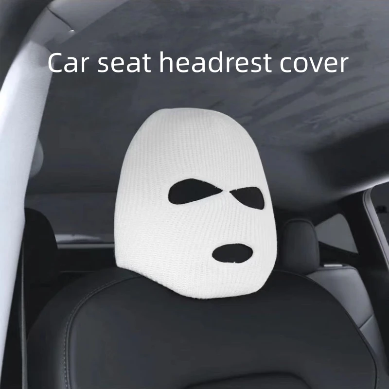 Spoof Car Seat Cover Masked Person Knitted Headgear Halloween Headrest Cover - £11.91 GBP