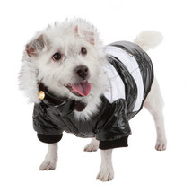 Pet Life Striped Fashion Designer Pet Dog Coat Jacket Parka with Removable Hood - £25.57 GBP