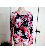 Charter Club sweater cardigan Large black red floral  embellished scoop ... - $14.65