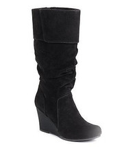 So Scarlett Black Womens Tall Slouch Wedge Boots 9 - £47.17 GBP