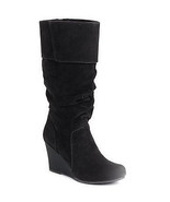 So Scarlett Black Womens Tall Slouch Wedge Boots 9 - £47.18 GBP