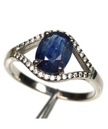 925 Sterling Silver 6 x 9 mm. Blue Sapphire &amp; Zircon Jewelry Ring Size 7.75 - $60.41 CAD