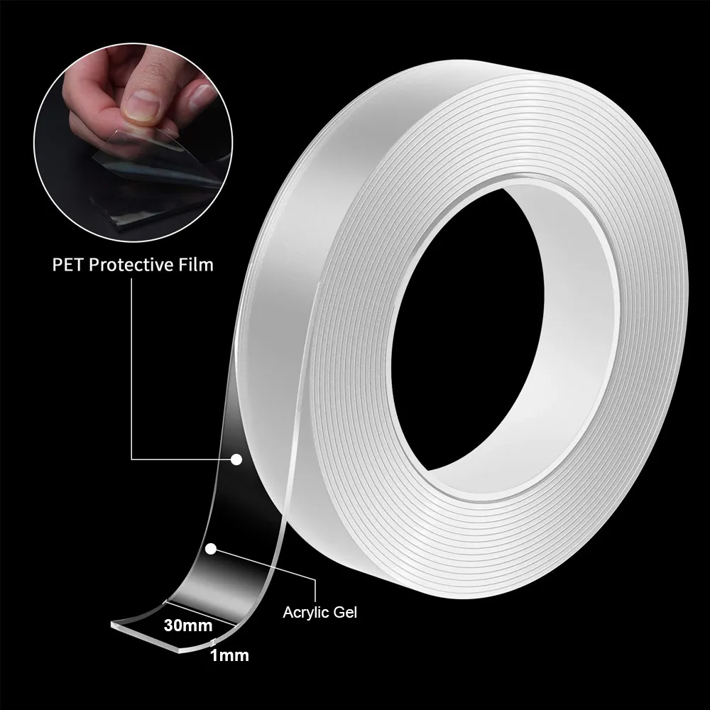 Play 1-10M Nano Double Sided Tape Heavy Duty Transparent Adhesive Strips Strong  - £23.18 GBP