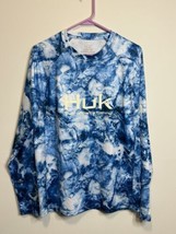 Huk Fishing Shirt Mens M White Blue Mossy Oak Fracture Performance Outdoors - $22.76