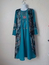 Vintage Blue Bohemian Midi Dress Layers Tunic Women 38 (Large) Ruffles Sleeves - £19.77 GBP